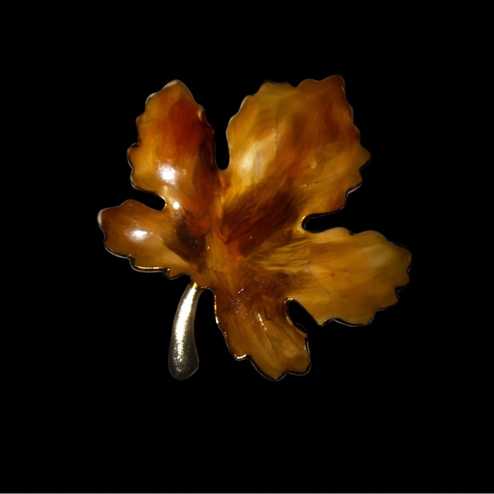 Golden Amber Leaf Brooch